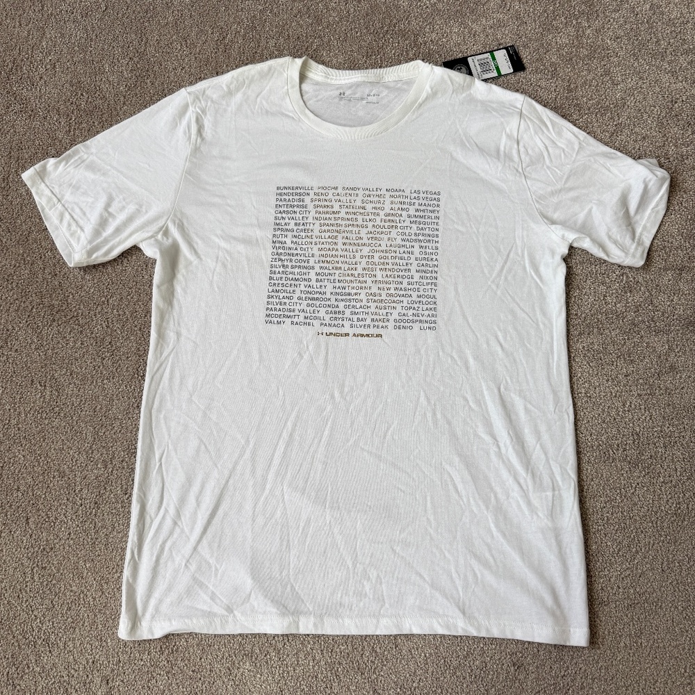 NWT Under Armour Men's State of Nevada Cities White Loose T-Shirt Size Large